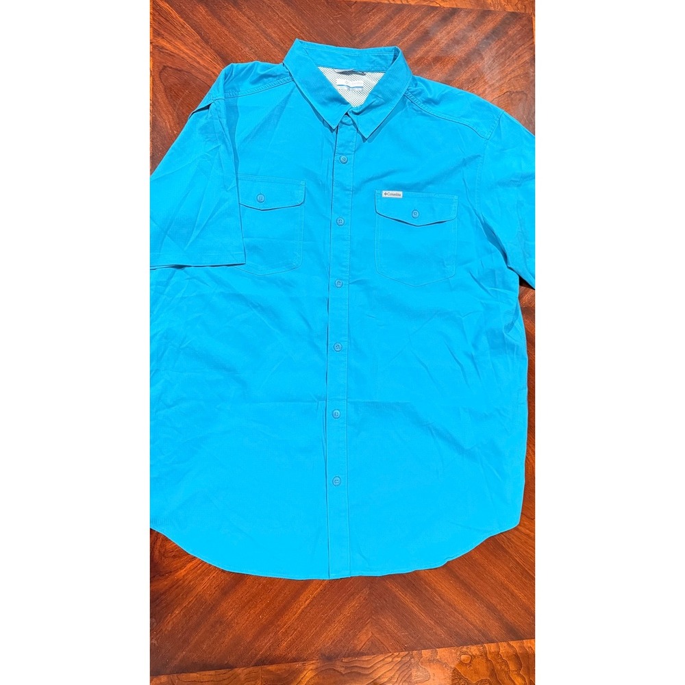 Columbia Omni Wick Mens XL Short Sleeve Fishing‎ Shirt Blue Button Up